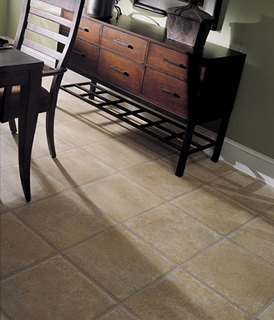 Tile floor in a dining area.